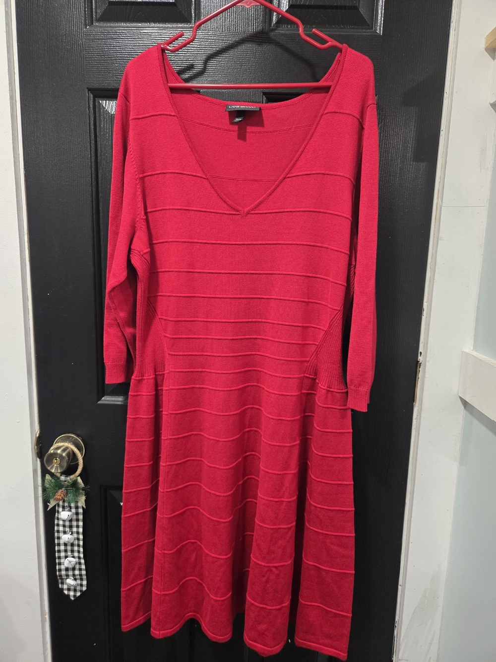 Lane Bryant Red V-Neck Long Sleeve Knit Dress